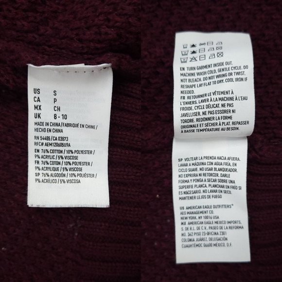 American Eagle Open Front Hoodie Cardigan Womens Size S Wine Pockets Cable Knit - Picture 13 of 15